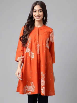 Janasya Casual Floral Print Women Orange Top