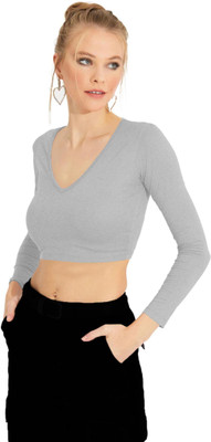 THE BLAZZE Casual Solid Women Grey Top
