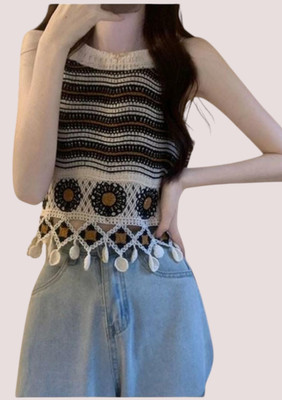 Classye Creation Casual Self Design Women Black Top