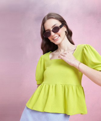 Dressberry Casual Solid Women Green Top