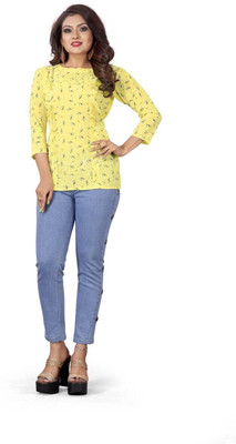 Reemc Enterprise Casual Polka Print Women Yellow Top