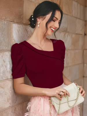 Archi Enterprise Casual Solid Women Maroon Top