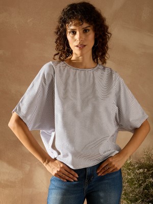 KASSUALLY Casual Striped Women White Top