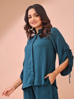 all about you Party 3/4 Sleeve Solid Women Dark Blue Top