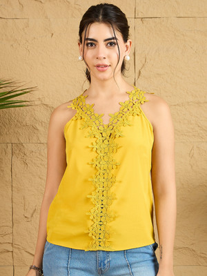 Berrylush Casual Solid Women Yellow Top