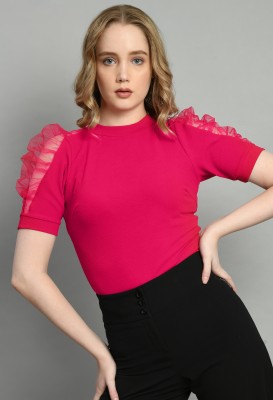 IUGA Casual Solid Women Pink Top