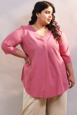 Amydus Casual Solid Women Pink Top