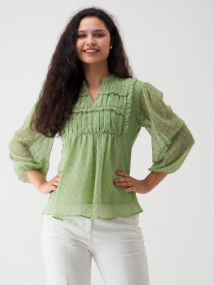 AASK Casual Self Design Women Light Green Top