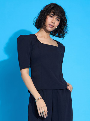 SASSAFRAS worklyf Casual Solid Women Dark Blue Top