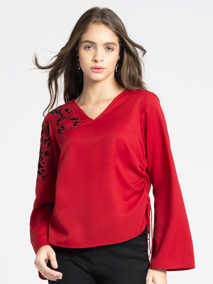 SHAYE Casual Embroidered Women Red Top