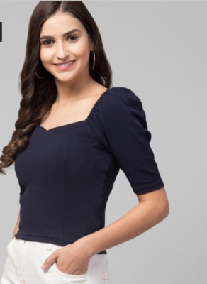 ishaanvi fashion Casual Self Design Women Dark Blue Top