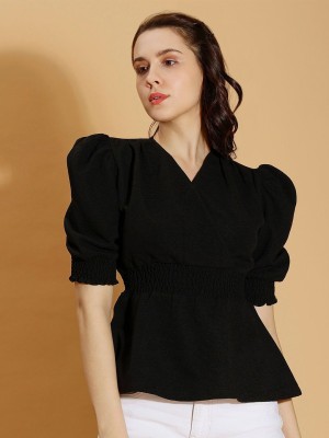 Dressberry Casual Solid Women Black Top