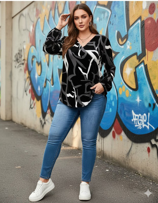 WHOLFLIFESTYLE Casual Printed Women Black Top