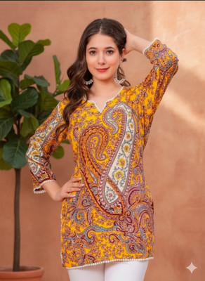 Sakinacraft Casual Floral Print Women Yellow Top