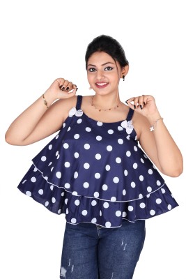 SUMITA CREATION Casual Polka Print Women Dark Blue Top