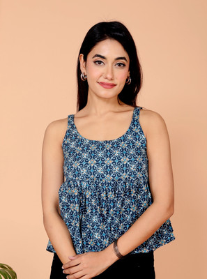 Stylishthreads Casual Printed Women Blue Top