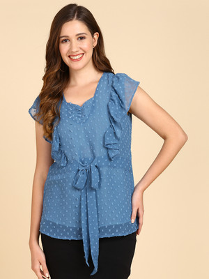 Prettify Casual Self Design Women Blue Top