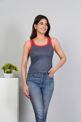 PURETEE Casual Striped Women Grey Top