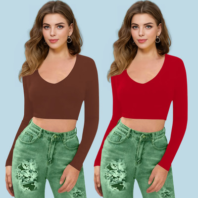 Dream Beauty Fashion Casual Solid Women Red, Dark Blue Top