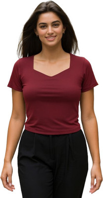 SUGARCANNE Casual Solid Women Maroon Top