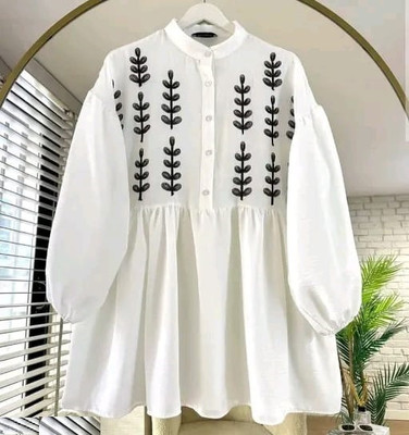 CREATIONESH Party Embroidered Women White Top