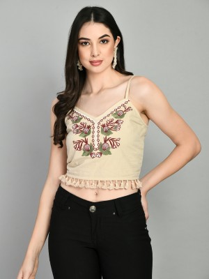 Azzurra Party Embroidered Women Beige Top