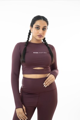 High Nation Casual Solid Women Maroon Top