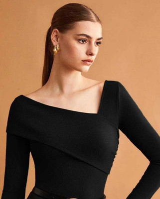 HANVIK Casual Self Design Women Black Top