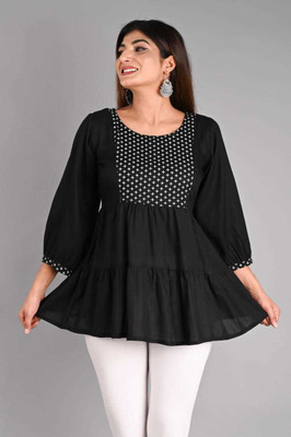 Mirjai Casual Solid Women Black Top