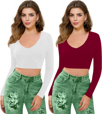 NAVYANKAA Casual Solid Women Maroon Top