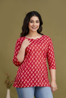 OneStep Women Printed Straight Kurta(Red)