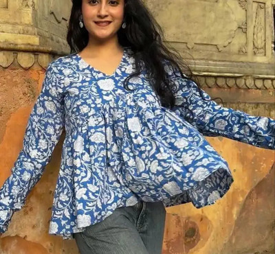 SAAKAA Casual Printed Women Blue Top
