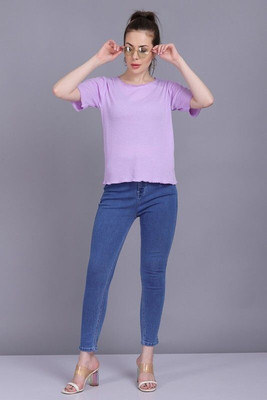 CLOTHINK India Casual Solid Women Purple Top