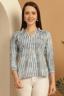 Wonder Weave Casual Printed Women White, Blue Top