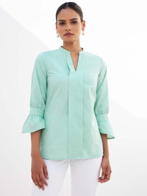 SALT ATTIRE Casual Solid Women Light Green Top