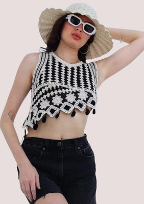 Laxmi Empire Casual Self Design Women Black, White Top