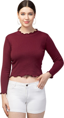 OMAYA Casual Solid Women Maroon Top