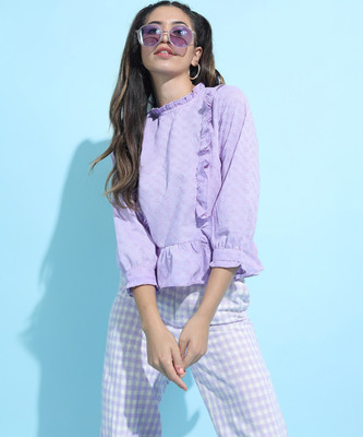 Tokyo Talkies Casual Embroidered Women Purple Top