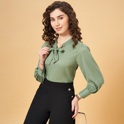 YU by Pantaloons Casual Solid Women Green Top