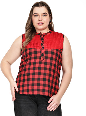 MASSIDESIGN Casual Checkered Women Red Top