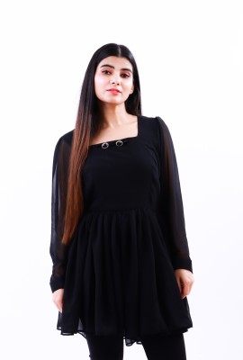 vimud Casual Solid Women Black Top