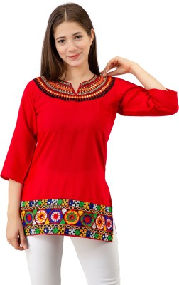 Jaipuri Fashionista Casual Embroidered Women Red Top