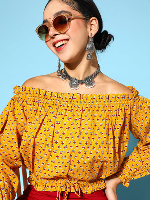 Varanga Casual Printed Women Yellow, Red, White Top