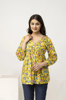 siddhanam Casual Printed Women Yellow Top