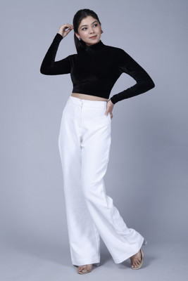 WOOFIN Casual Solid Women Black Top