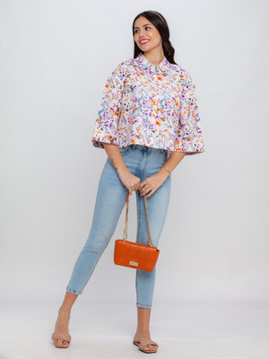 Zink London Casual Floral Print Women White Top
