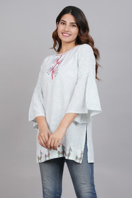Yash Gallery Casual Geometric Print Women White Top