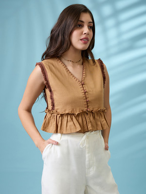 Globus Casual Self Design Women Beige Top