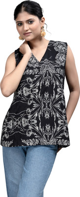 MADBORN CREATION Casual Printed Women Black Top