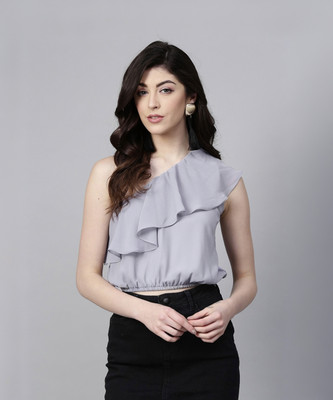 SASSAFRAS Casual No Sleeve Solid Women Grey Top